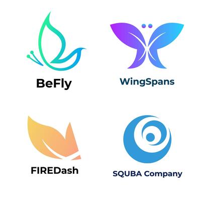 Set of butterfly or flying logos. Vector design elements for business or corporate identity. Logo packs design template.