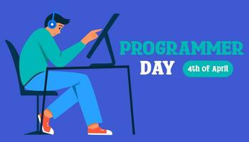 Programmer Day. Happy Webmasters Day. The 4th of April. Holiday card. Flat Vector Banner Design illustration for web banner, background