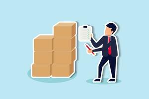 Checking inventory, QC, quality control to assure product delivery concept, smart businessman entrepreneur starting online business checking package before shipping. vector