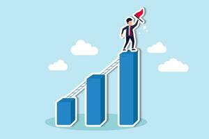 Step to grow business, ladder of success, progress, improvement or development to achieve goal, growth journey, career path concept, businessman climb up ladder step by step on graph to achieve goal. vector