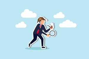 Observation or inspection to find out and discovery useful information, detective or investigate and analyze data concept, smart detective looking through magnifying glass to search for evidence. vector