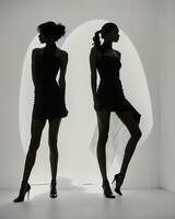 AI generated Silhouette of three women in black and white dresses, studio shot. ai generative photo