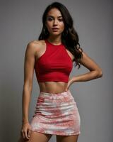 AI generated Beautiful petite Filipino woman in a red dress. ai generative photo