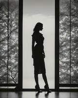 AI generated Silhouette of three women in black and white dresses, studio shot. ai generative photo