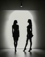 AI generated Silhouette of three women in black and white dresses, studio shot. ai generative photo