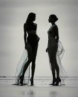 AI generated Silhouette of three women in black and white dresses, studio shot. ai generative photo