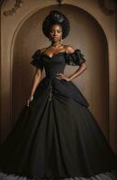 AI generated Beautiful african american woman wearing black dress and jewellery. ai generative. ai generative photo