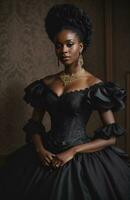 AI generated Beautiful african american woman wearing black dress and jewellery. ai generative. ai generative photo