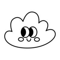 Kawaii Blue cloud cartoon line icon. vector