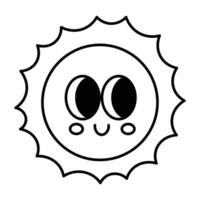 Kawaii Sun cartoon line icon. vector