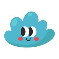 Kawaii Blue cloud cartoon icon. vector