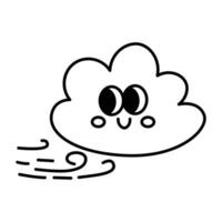 Kawaii Wind cloud cartoon line icon. vector