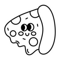 Kawaii Pizza slice cartoon line icon. vector
