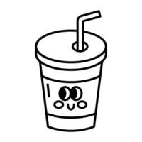 Kawaii Soda in a cup cartoon line icon. vector