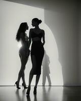 AI generated Silhouette of three women in black and white dresses, studio shot. ai generative photo