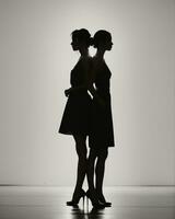 AI generated Silhouette of three women in black and white dresses, studio shot. ai generative photo