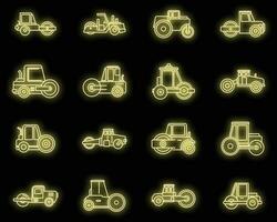 Construction road roller icons set vector neon