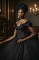 AI generated Beautiful african american woman wearing black dress and jewellery. ai generative. ai generative photo