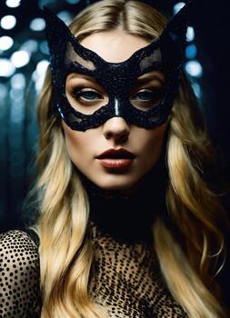 AI generated Fashion shot of a beautiful woman in a carnival mask. ai generative. ai generative photo