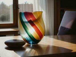 AI generated Colorful vases on a table in a modern living room. ai generative photo