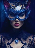 AI generated Fashion shot of a beautiful woman in a carnival mask. ai generative. ai generative photo