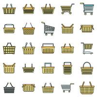 Basket cart supermarket icons set vector color