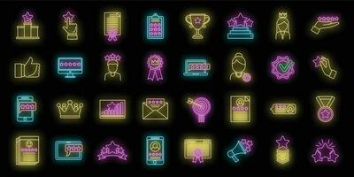 Reputation experience icons set vector neon