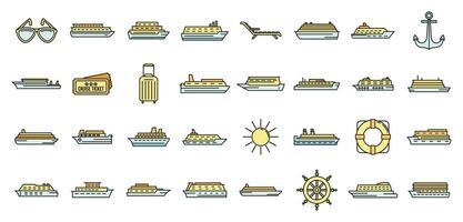 Ocean cruise icons set vector color