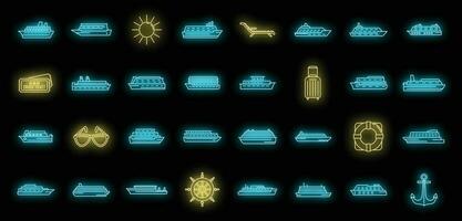 Ocean cruise icons set vector neon