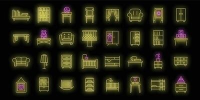 Children room icons set vector neon