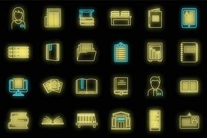 University library icons set vector neon