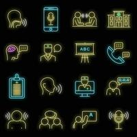 Speech therapist icons set vector neon