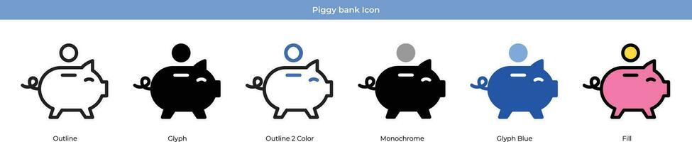 cerdito banco icono conjunto vector