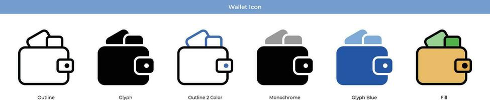 billetera icono conjunto vector