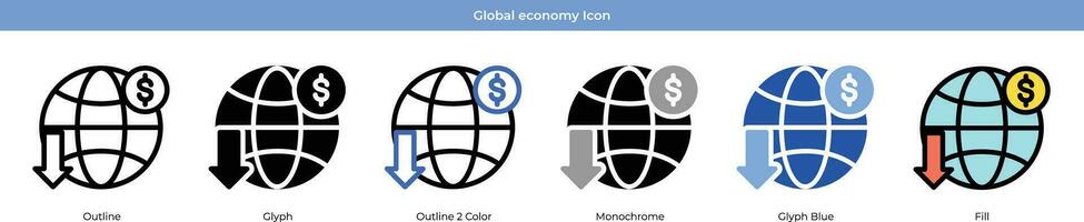 global economía icono conjunto vector