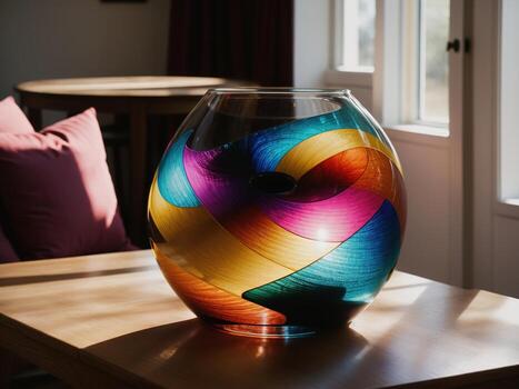 AI generated Colorful vases on a table in a modern living room. ai generative photo