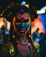 AI generated Portrait of a beautiful young woman with face art. Colorful make up. ai generative photo