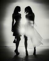 AI generated Silhouette of three women in black and white dresses, studio shot. ai generative photo