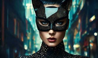 AI generated Fashion shot of a beautiful woman in a carnival mask. ai generative. ai generative photo
