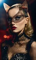 AI generated Fashion shot of a beautiful woman in a carnival mask. ai generative. ai generative photo
