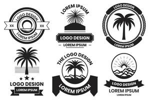 AI generated Coconut tree or sea logo in the concept of tourism in vintage style vector