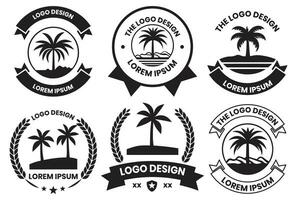 AI generated Coconut tree or sea logo in the concept of tourism in vintage style vector