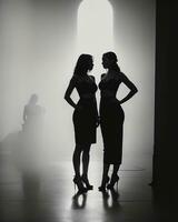 AI generated Silhouette of three women in black and white dresses, studio shot. ai generative photo