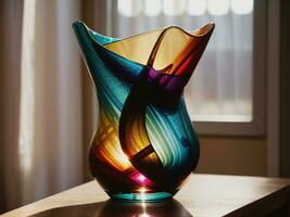 AI generated Colorful vases on a table in a modern living room. ai generative photo