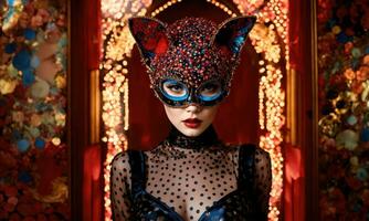 AI generated Fashion shot of a beautiful woman in a carnival mask. ai generative. ai generative photo