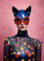 AI generated Fashion shot of a beautiful woman in a carnival mask. ai generative. ai generative photo