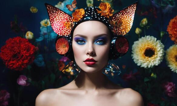 AI generated Fashion shot of a beautiful woman in a carnival mask. ai generative. ai generative photo