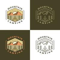 mountain morning camping illustration monoline or line art style vector