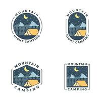 mountain night camping illustration monoline or line art style vector