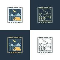 mountain night camping illustration monoline or line art style vector